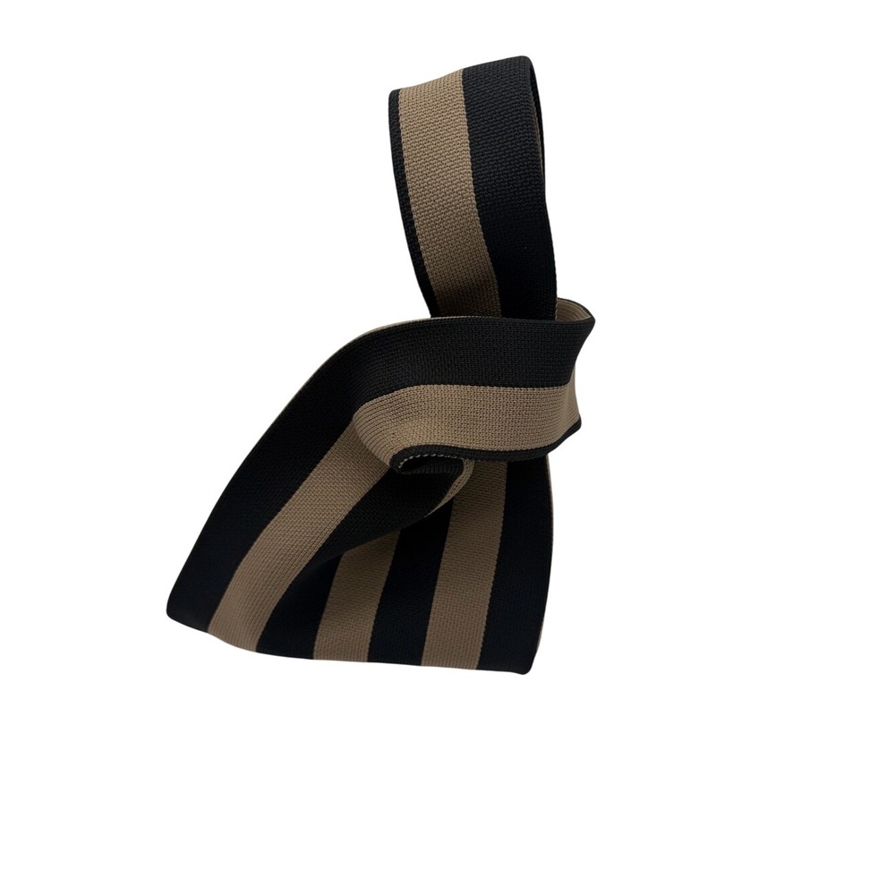 Striped Black Brown Knit Wrist Hand Tote Bag Purse
